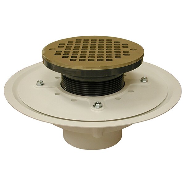 Jones Stephens 3in. Heavy Duty PVC Drain Base with 3-1/2in. Plastic Spud and 6in. Nickel Bronze Strainer D50048 - main